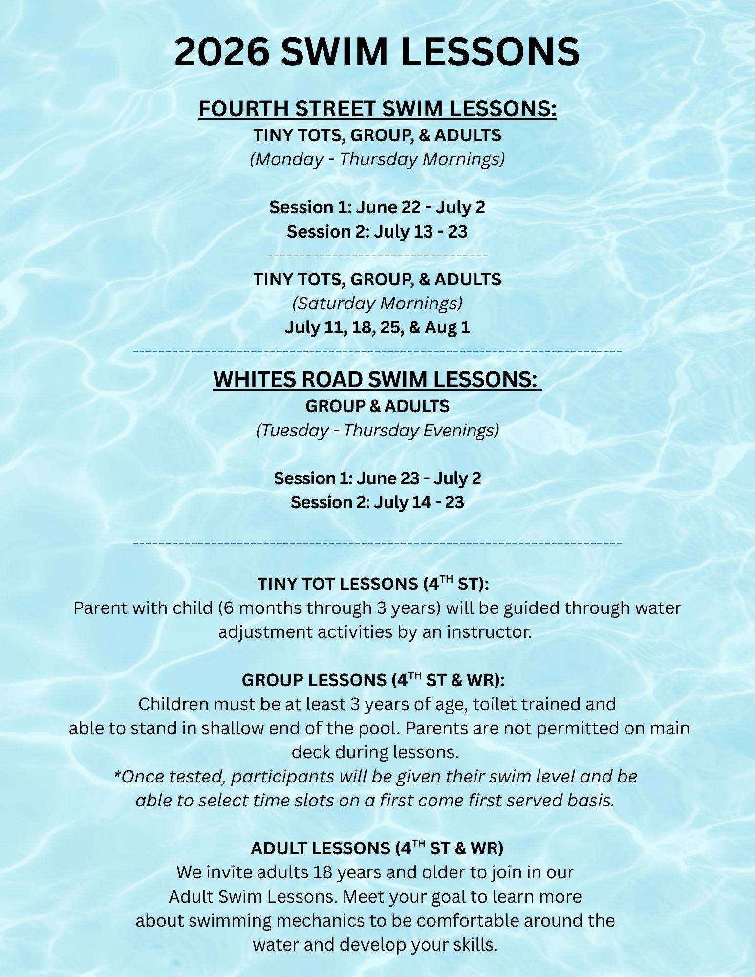 2026 Swim Lesson Info Sheet Updated 2